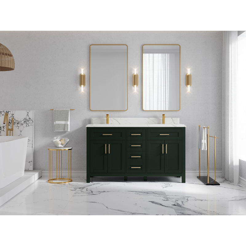 Ensemble de meuble-lavabo double 60 po Cambridge, Calacatta Laza