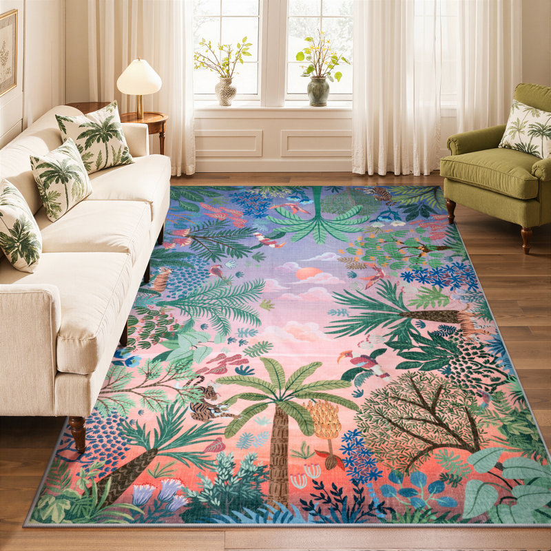 Jungle Rugs 5x7 Kids Rugs for Bedroom Girls, Soft Purple Rug for Nursery Baby Room, Non-Slip Washable Playroom Rug