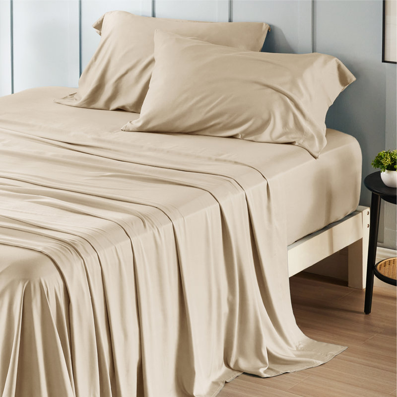 Essential Collection Cooling Rayon Derived from Bamboo Sheet Set, Queen Sheet Set with 2 Pillowcases, Beige