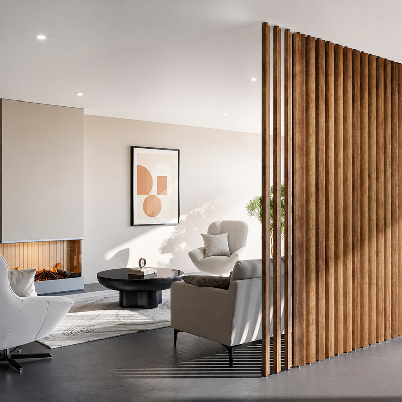 Paravent pivotant en lattes de bois de 106,5 po x 4,5 po, cloison de séparation ajustable pour salon, bureau et espaces ouverts