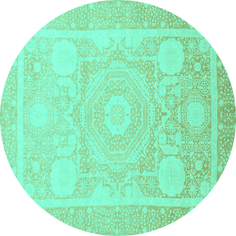 Tapis turquoise lavable à la machine Abstract 2607, Rond 5 pi