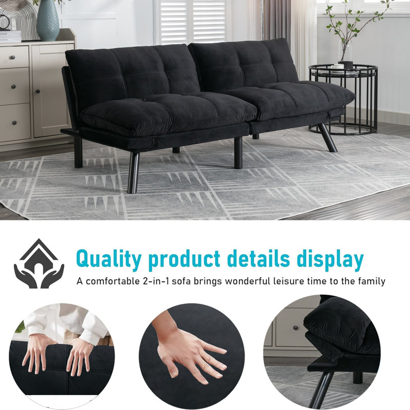 Temoor 70.87'' Velvet Sofa, Black Velvet