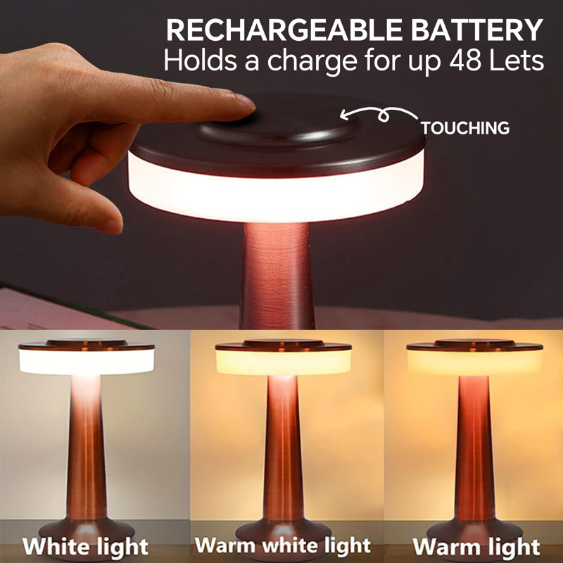 Xeni LED Portable Metal Table Lamp Rechargeable Battery 3-Levels Brightness Night Light, Rose Gold