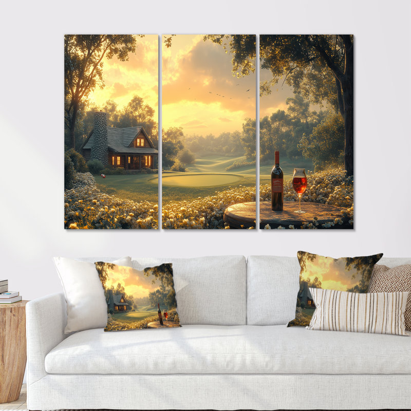 «Green Golf Course With Cozy Lodge I», ensemble de reproductions d'art mural, Métal métal, H 28 po x l 36 po x P 1 po