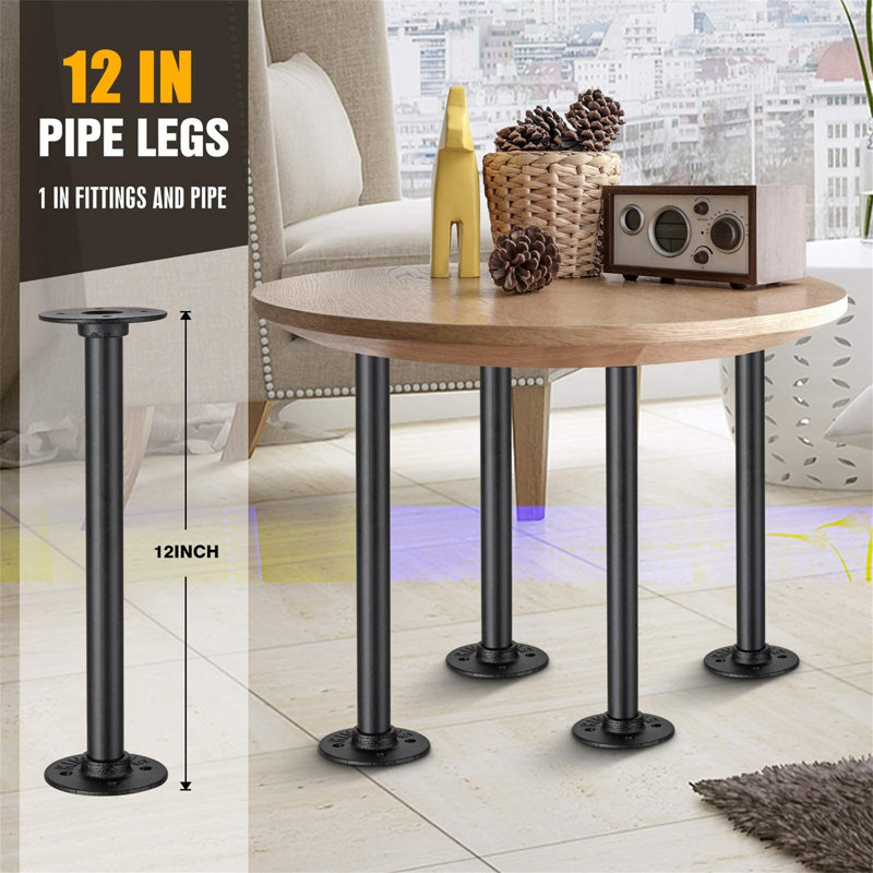 Pied de table à tuyaux, H 12 po x l 3,45 po x P 3,45 po