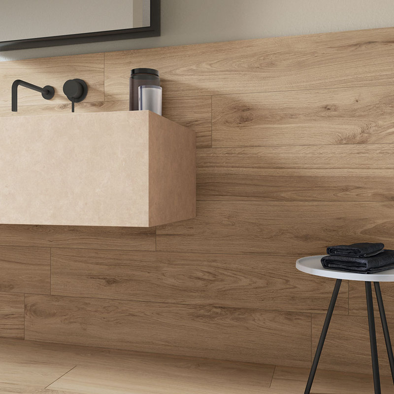 Carrelage de sol en porcelaine aspect bois Renew 8X48, Bois de pin beige