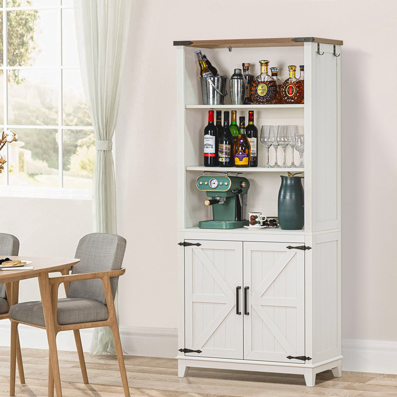 70in Tall Bookshelf 5 Tier Bookcase with Barn Doors and Adjustable Shelves,Farmhouse Book Shelf with Storage Cabinet,Wood Freestanding Display Bookshelves for Bedroom, Living Room
