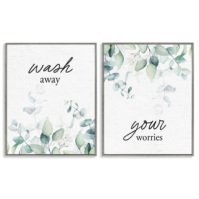 Wash Away Your Worries Leaves 2pc Framed Giclee Set, design by Lettered and Lined