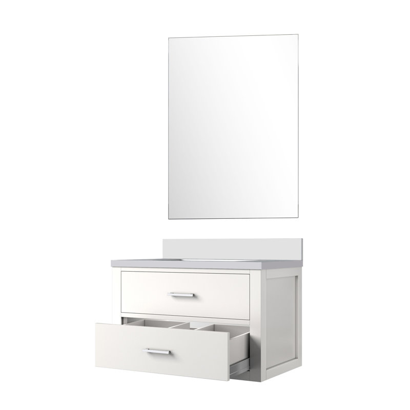 Castor 30 in W x 22 in D Single Bath Vanity and 28 in Mirror, Blue, White Quartz