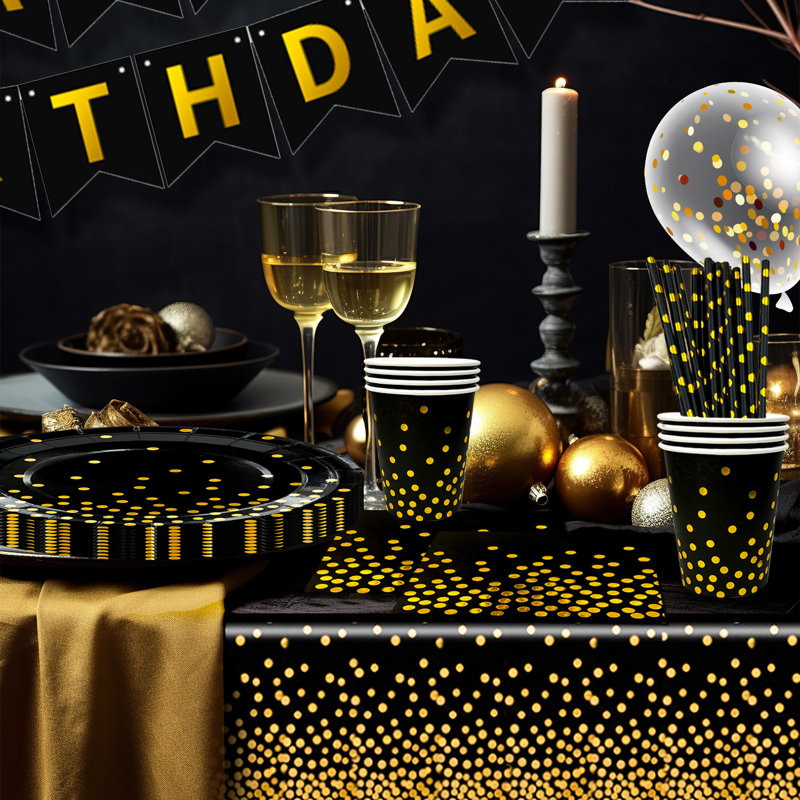 Party Tableware for 16 Guests, Dot Tableware Set