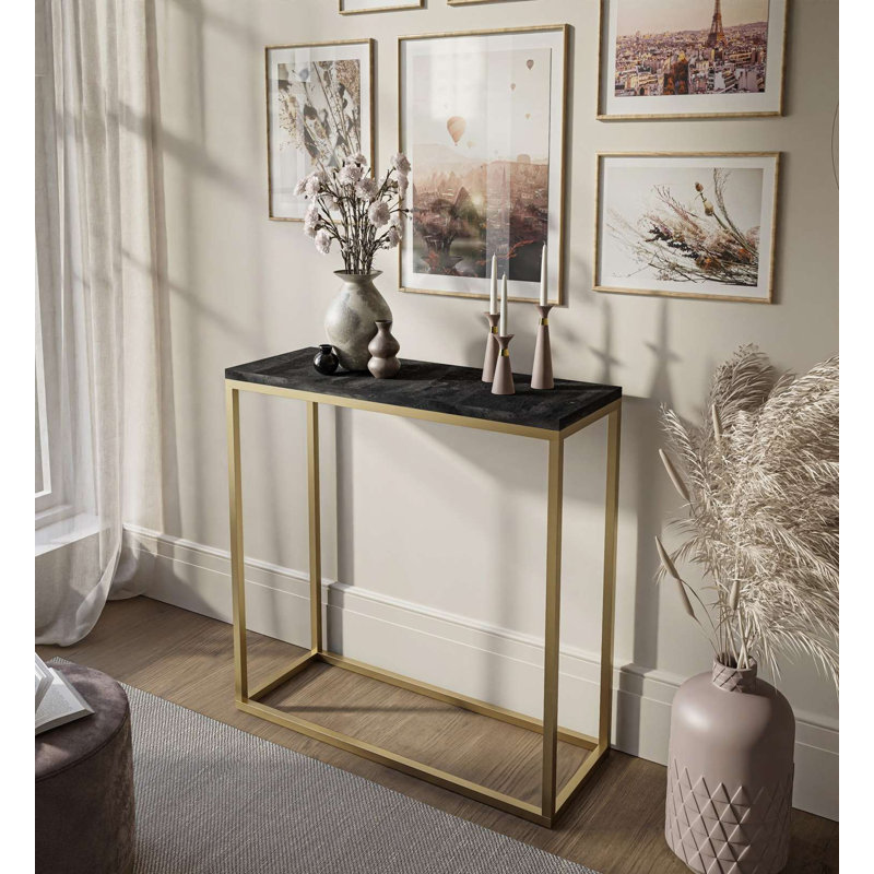 Burmaster Console Table, 80cm H x 80cm W x 30cm D, Dark Concrete, Matt gold
