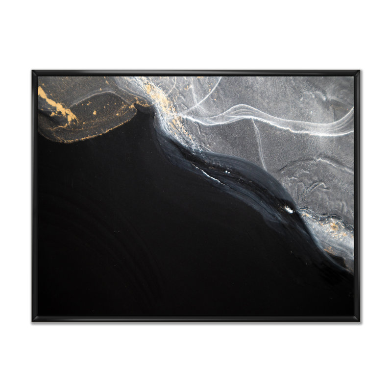 Gloden - Marbre noir et gris, art mural moderne sur toile, H 8 po x l 12 po x P 1 po, Toile avec cadre flottant noir