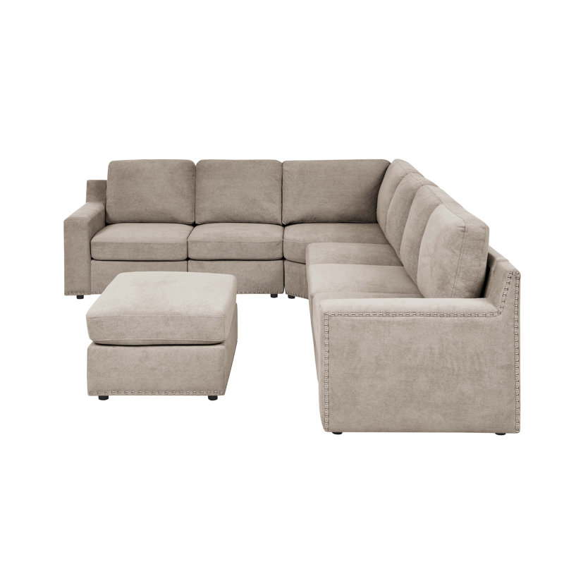 Ruriko Upholstered L-Shaped Sectional Reversible, Camel Polyester Blend