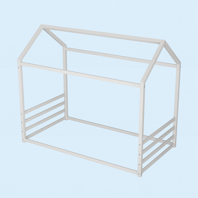 Structure de lit simple en métal de style Montessori, lit en forme de maison avec garde-corps pour enfants et tout-petits