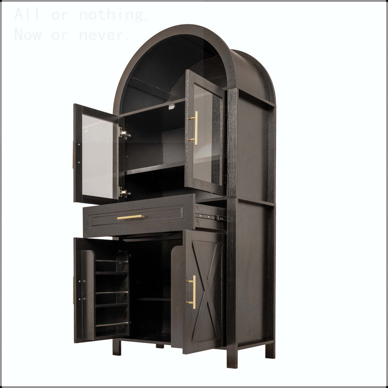 Grand garde-manger arqué 71 po avec porte de grange en verre 71 po, Noir