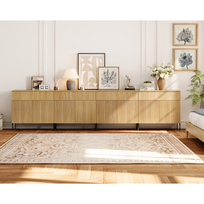 Union Rustic 126" Wooden Reeded Sideboard With Doors And Drawers, 4-In-1 Modern Wide Credenza Storage Cabinet For Kitchen, Dining Room by WAMPAT