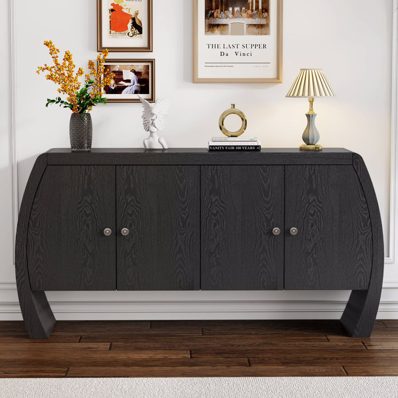 4 Door Storage Cabinet with Shelves, Black