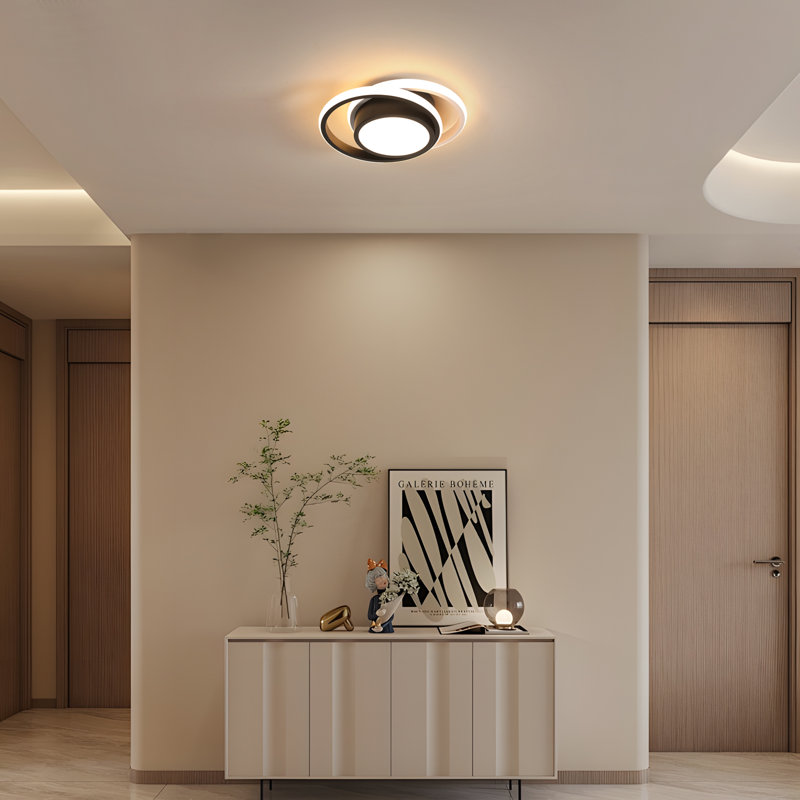 Mataponi 2-Light 27cm LED Flush Mount Ceiling Light, Black, 3000K