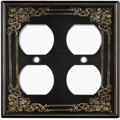 French Victorian Frame Black 10 Patterned 2 - Gang Duplex Outlet Standard Wall Plate