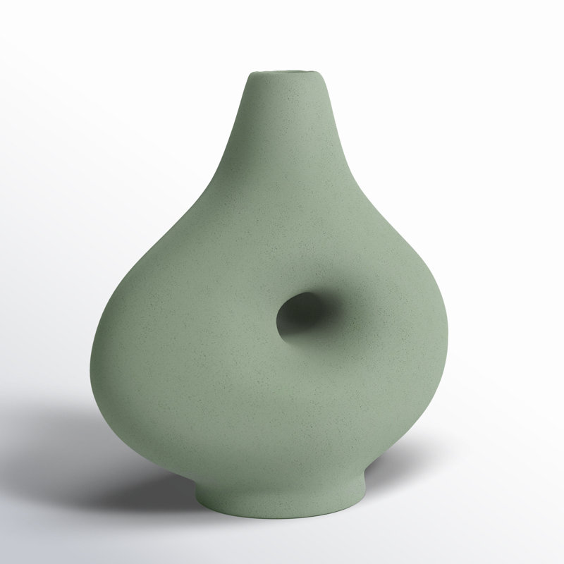 Decorative Stoneware Ceramic Vase with Sculptural Donut Shape and Boho Modern Design for Artistic Accent Styling and Contemporary Shelf or Tabletop Display