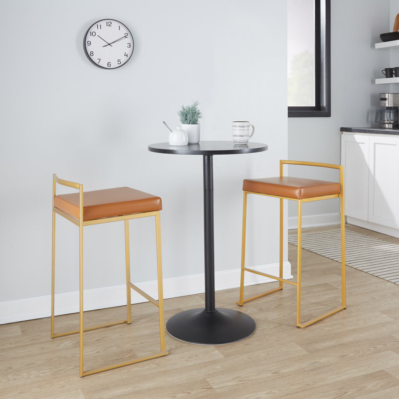 Tabouret de bar et de comptoir Ernestine, Doré, Tabouret de comptoir (siège d'une hauteur de 27 p, Similicuir chameau