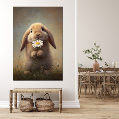 Art mural de lapin de Pâques GUTTATY, décoration murale de photos de lapin de Pâques au printemps, décorations murales de fleurs de lapin et de printemps, impressions de Pâques pour le salon, la chambre d'enfant, la chambre d'enfant prête à être suspendue 24 po x 32 po