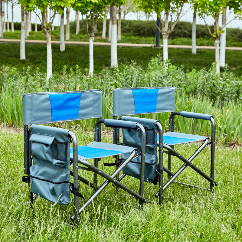 2 Lightweight Chair For Forest Picnics - Oversized Folding With Storage, Blue/Grey Side Pocket Outdoor,