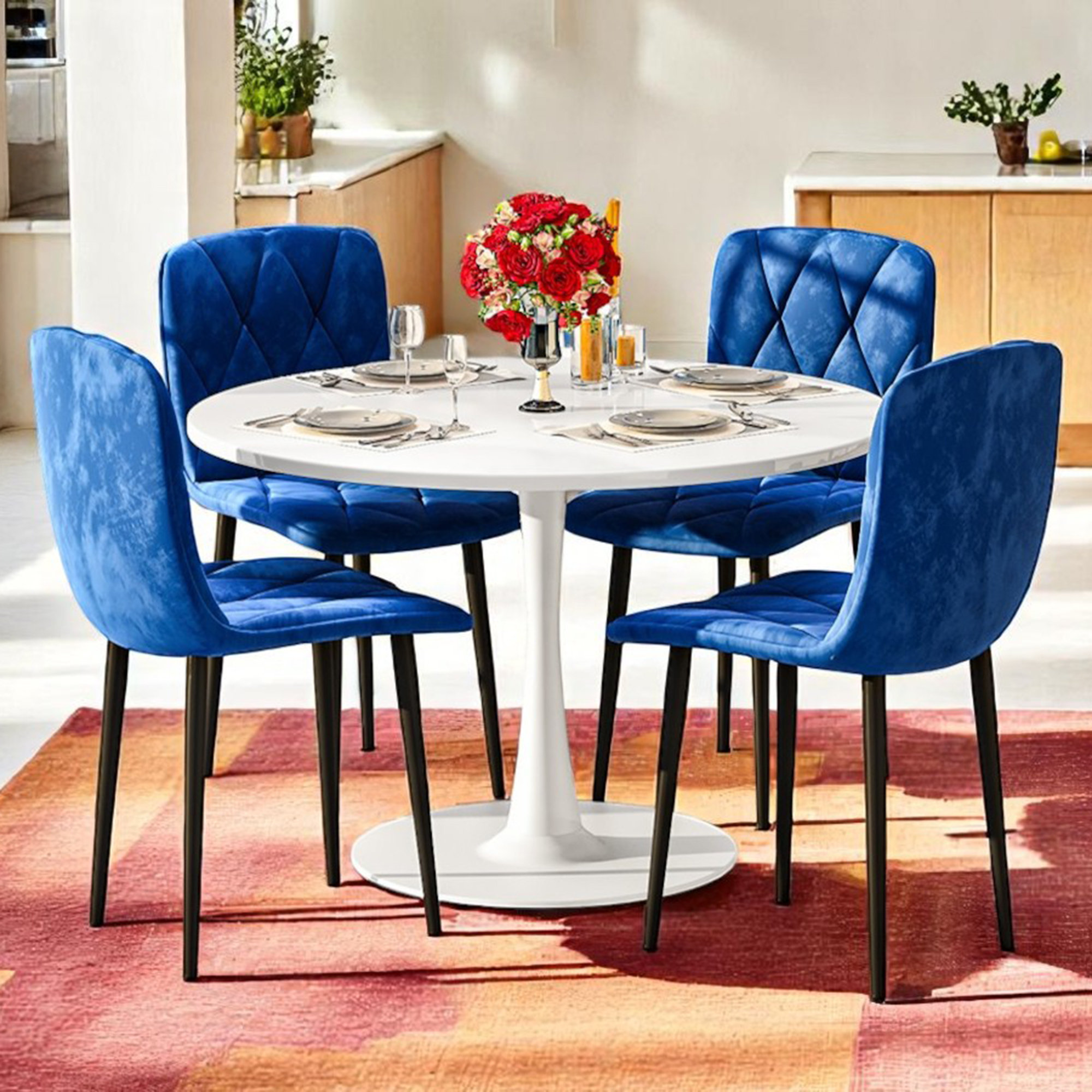 George Oliver Mid-Century Modern Dining Table Set With 4 Chairs — White Round Dining Table ...