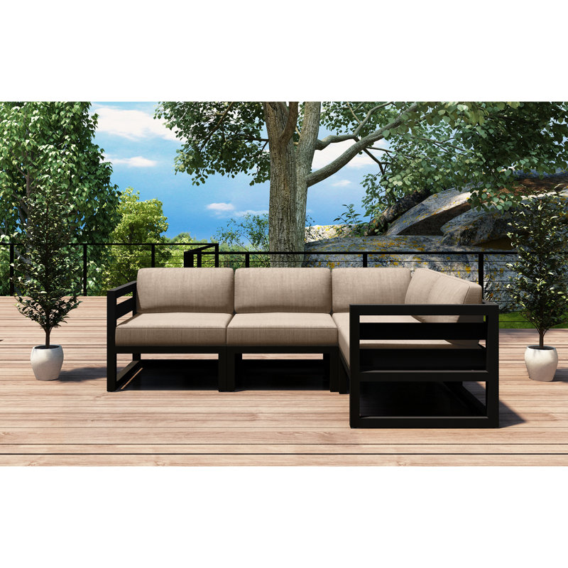 Avion 4 Piece Sectional Set, Spectrum Peacock Sunbrella® Plainweave, Black