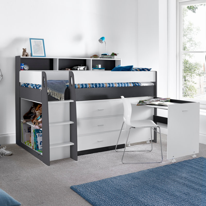 Ersa 90 X 190cm Loft Bed Bed Frame with Desk Included, White