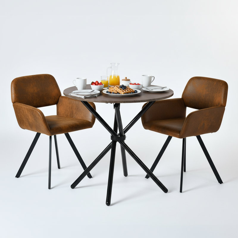 Harjovan 3 pieces Modern Dining Set Round Table Swivel Upholstered Chairs for Small Spaces Dining Room breakfast nook, Gray