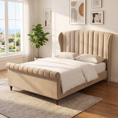 Lit capitonné arqué Modern, grand, velours taupe
