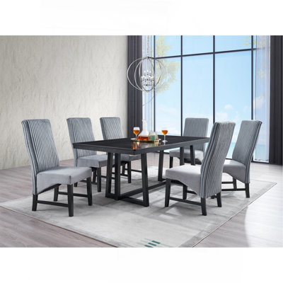 Kini Black Finish 7Pcs Dining Room Set