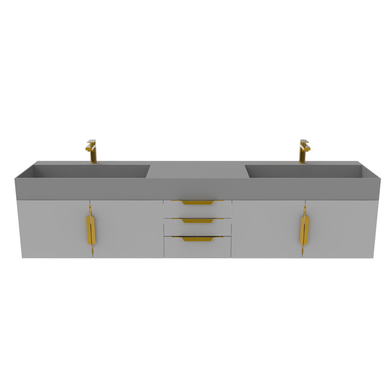 84" Amazon Double Bathroom Vanity with Top, Gray, Gray, Gold