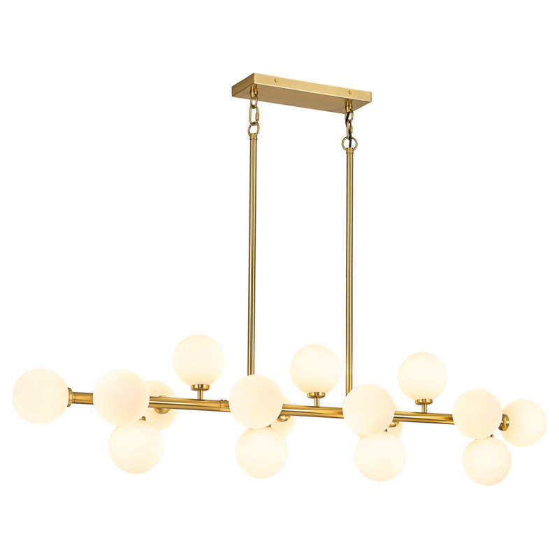 Lustre linéaire moderne en verre bullé à 16 lumières à intensité variable Spoutnik, Doré