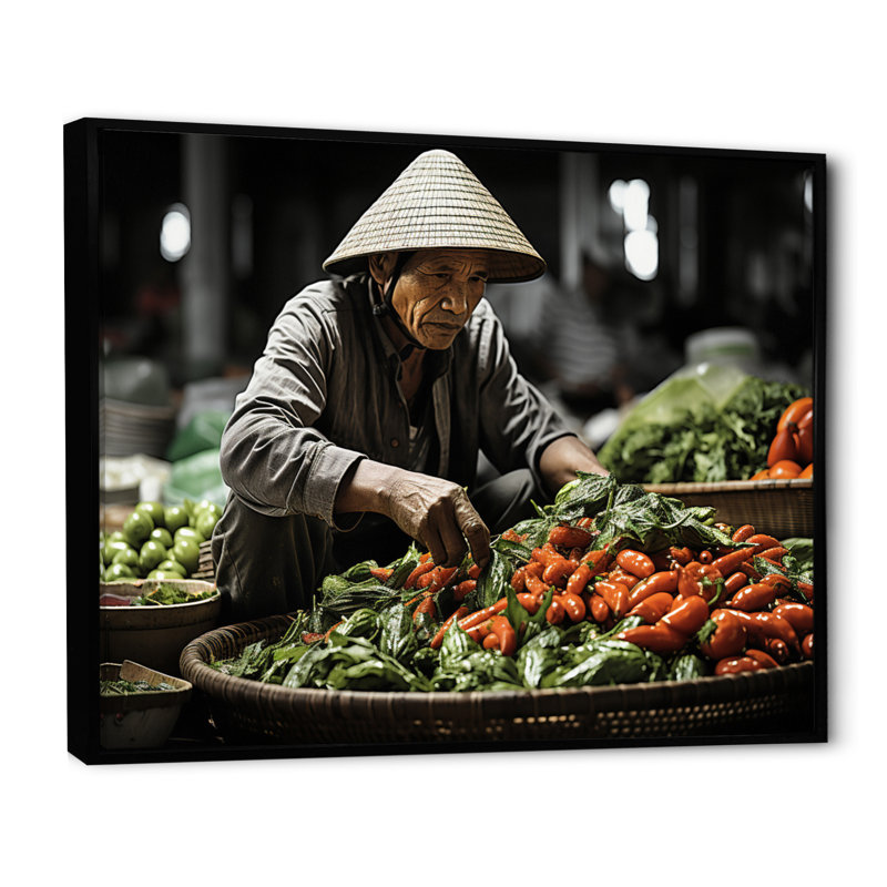 Farmers in Vietnamese Farmers Market II - Impression, H 12 po x l 20 po x P 1 po, Cadre flottant noir