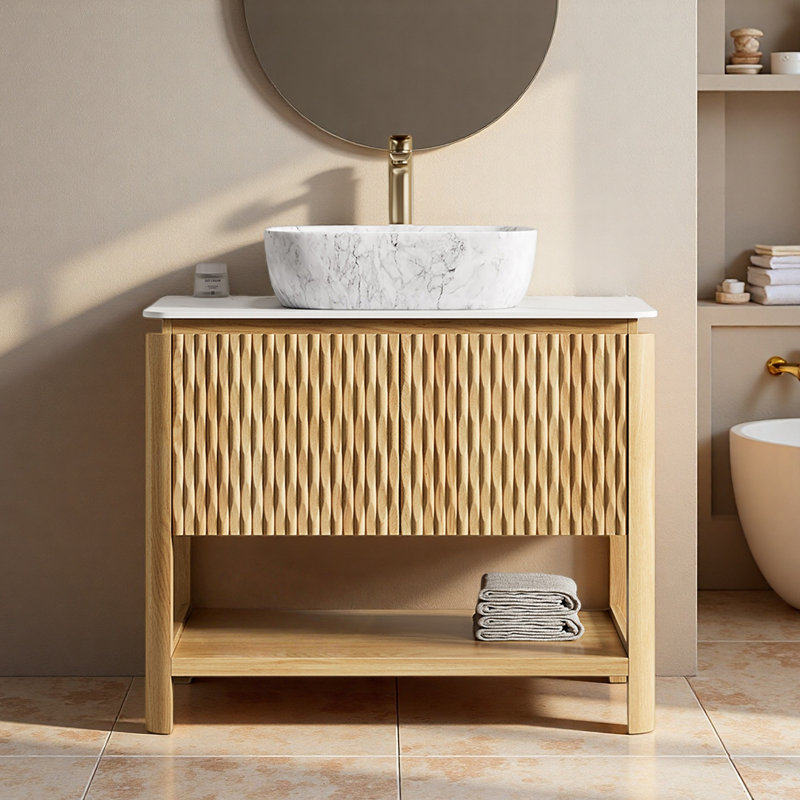 36 lavabos de meuble-lavabo autoportant en bambou grain de bois