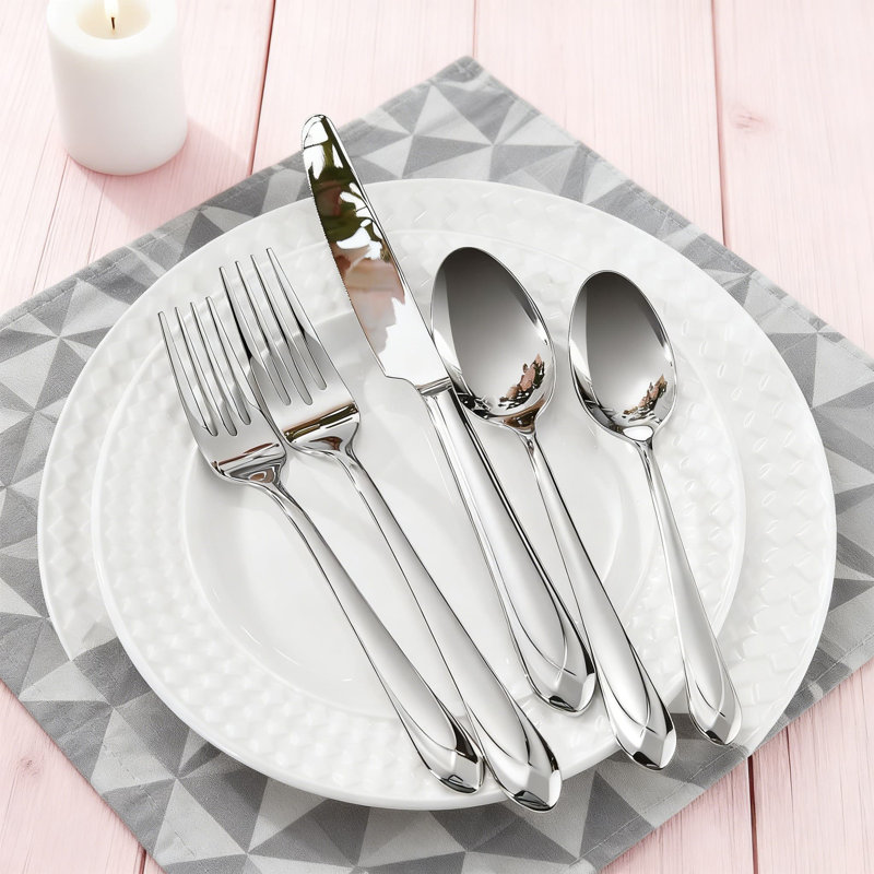 Ensemble de couverts Astra 65 pièces pour 12 couverts en acier inoxydable 18/10 avec finition miroir, ensemble de couverts moderne allant au lave-vaisselle pour les repas de tous les jours et les réceptions