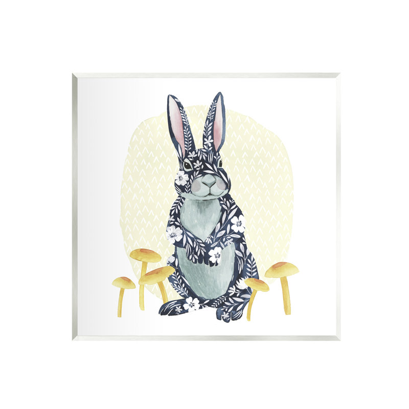 Au-578-Giclee " Floral Rabbit & Mushrooms " by Grace Popp, MDF, 12" W x 12" H x 0.5"D
