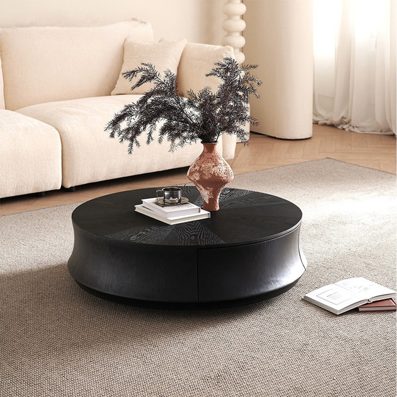 Table basse ronde en bois manufacturé noir
