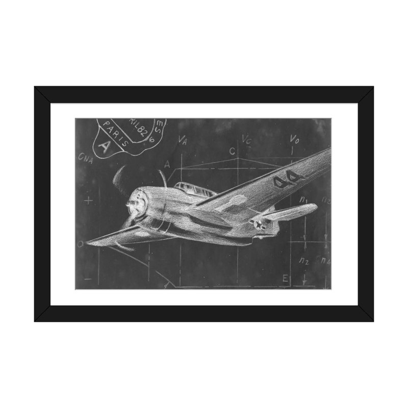 «Flight Schématique II», impression sur toile, H 16 po x l 24 po x P 1 po, Papier avec cadre noir, Blanc