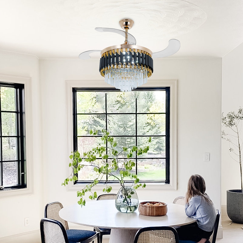 Ventilateur de plafond de 42 pouces avec ensemble d'éclairage DEL et décorations en cristal 