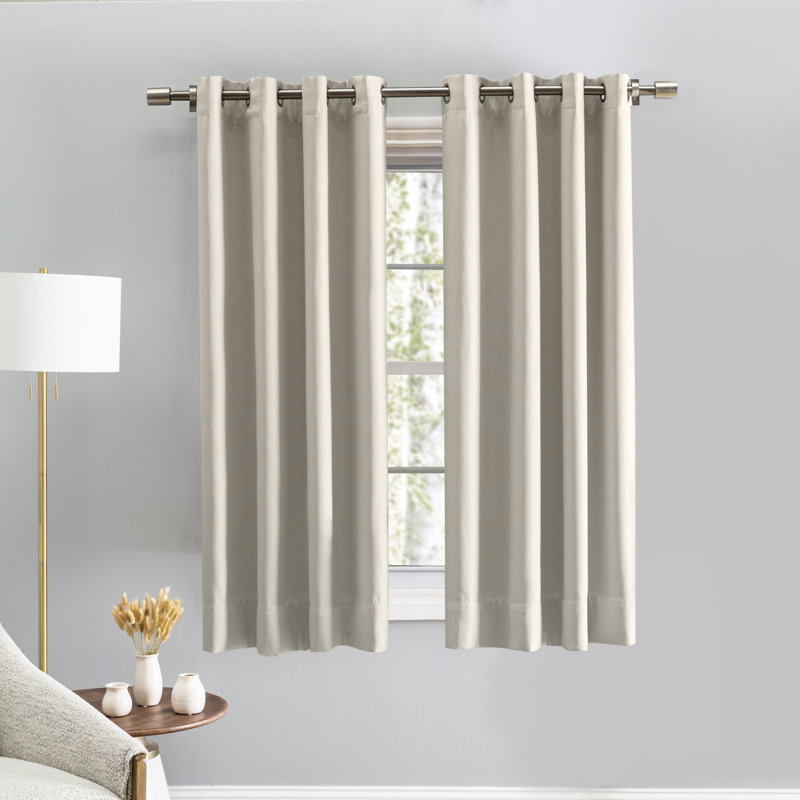 Stephane Premium Thermal Blackout Textured Grommet Short Single Curtain Panel, Parchment, 50" W x 45" L