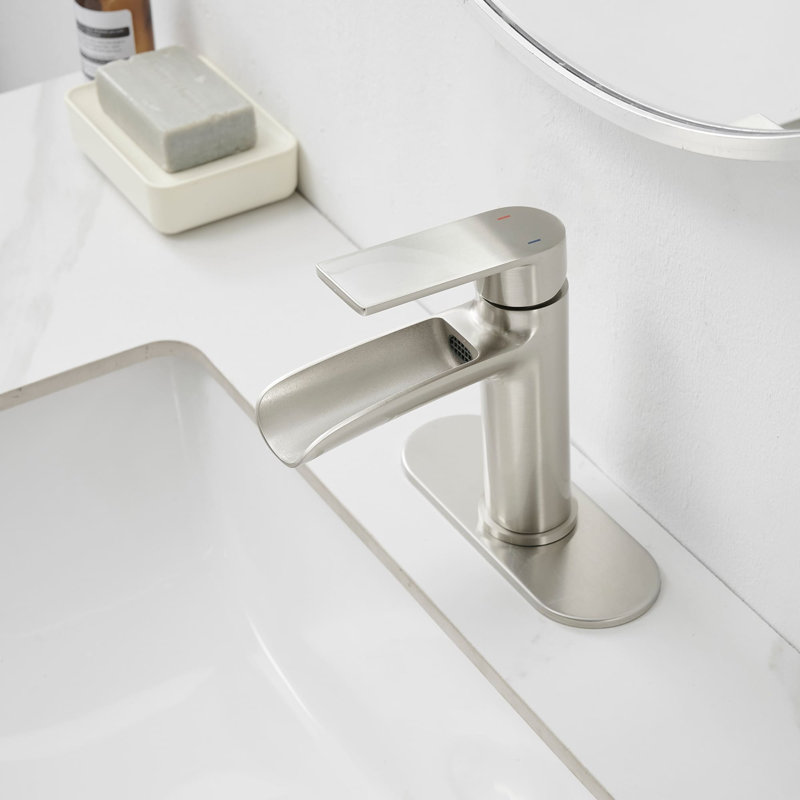 Robinet de salle de bain monotrou à cascade avec bonde escamotable Robinet de salle de bain à poignée simple avec robinets de meuble-lavabo en laiton