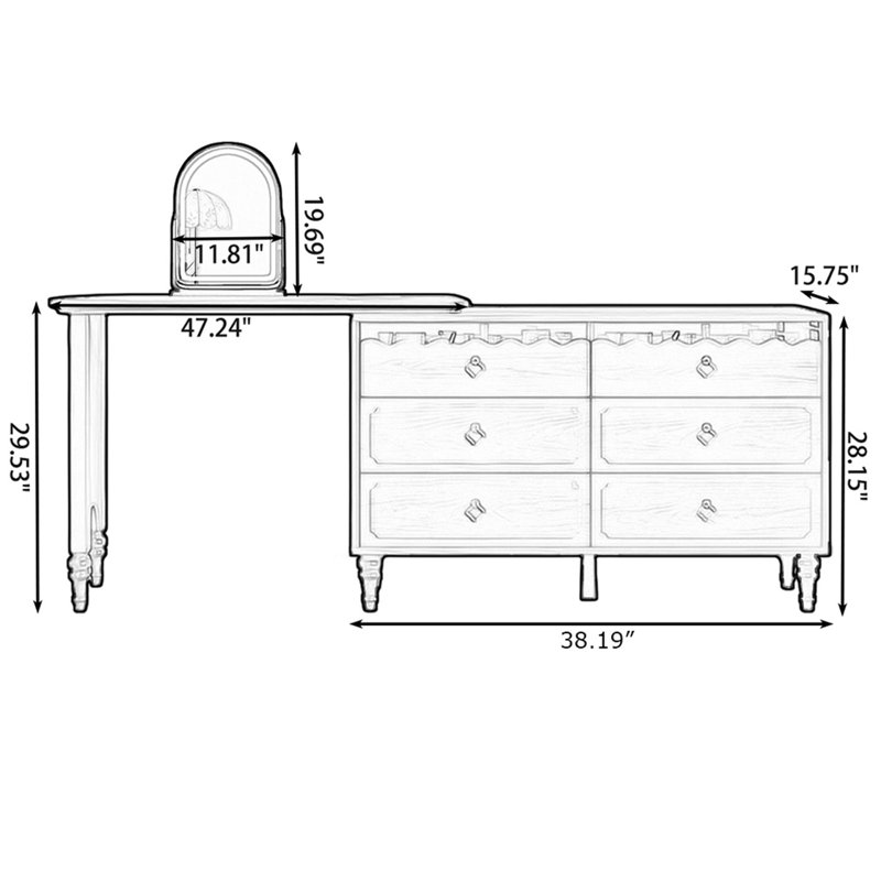 Makeup Vanity with Light mirror,6 drawers