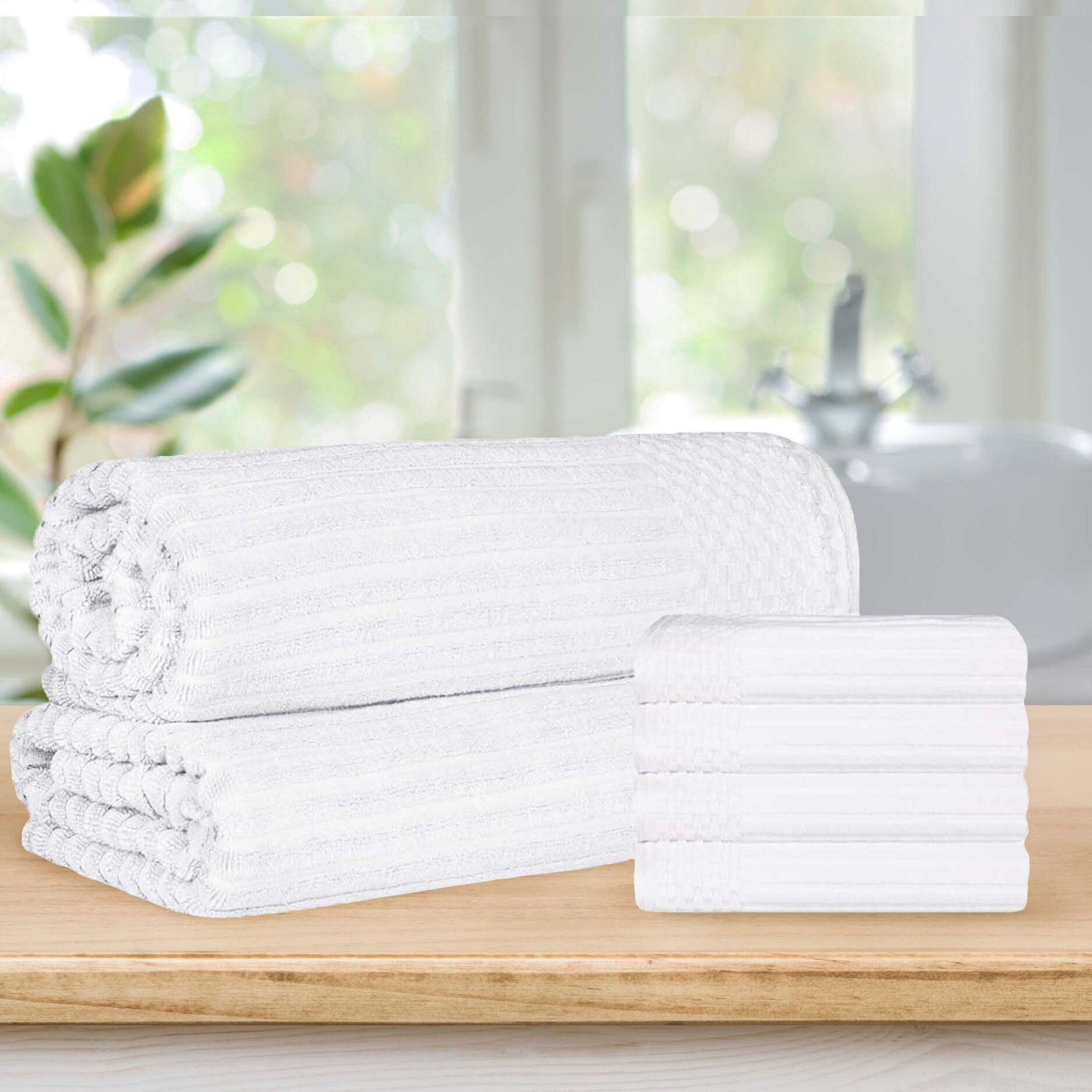 Keshayla 6-Piece Ribbed Cotton Towel Set, White