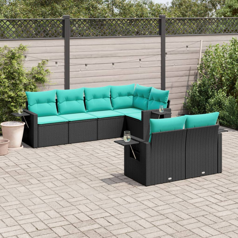  Ensemble de canapé de patio 7 pièces avec coussins en rotin de polyester noir