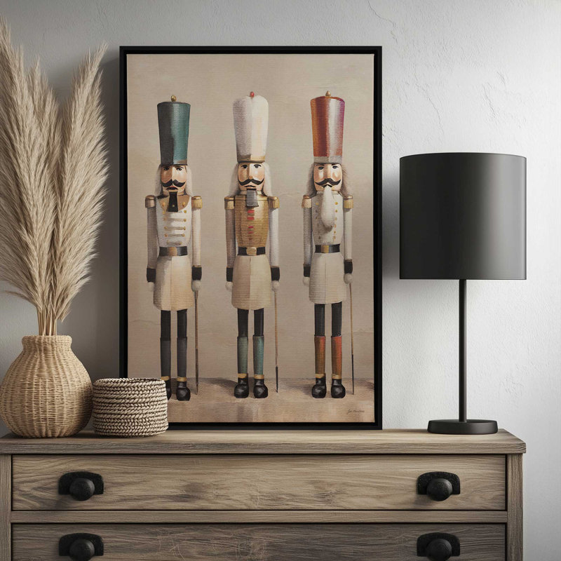 «Nutcracker Trio» par Jo Moulton, reproduction d'art, Floater Framed Print Canvas without Mat, H 49,5 po x l 37,5 po, Doré