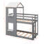 Lit superposé simple au-dessus d'un lit simple en bois avec toit, fenêtre et garde-corps-1229907060