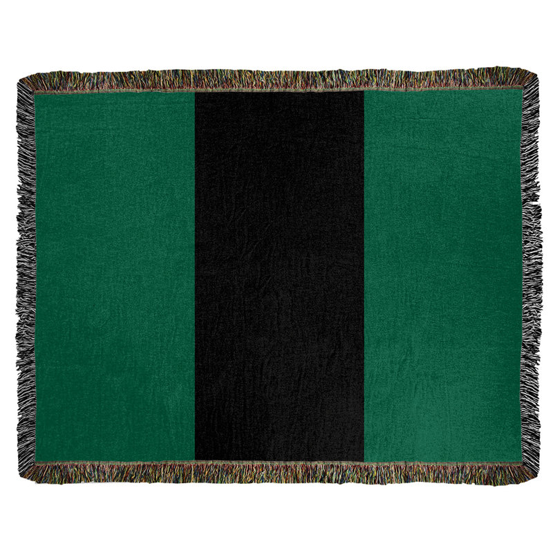 Hand Woven Throw Blanket, 37" x 52", Victory Green/Black/Victory Green, Fleece
